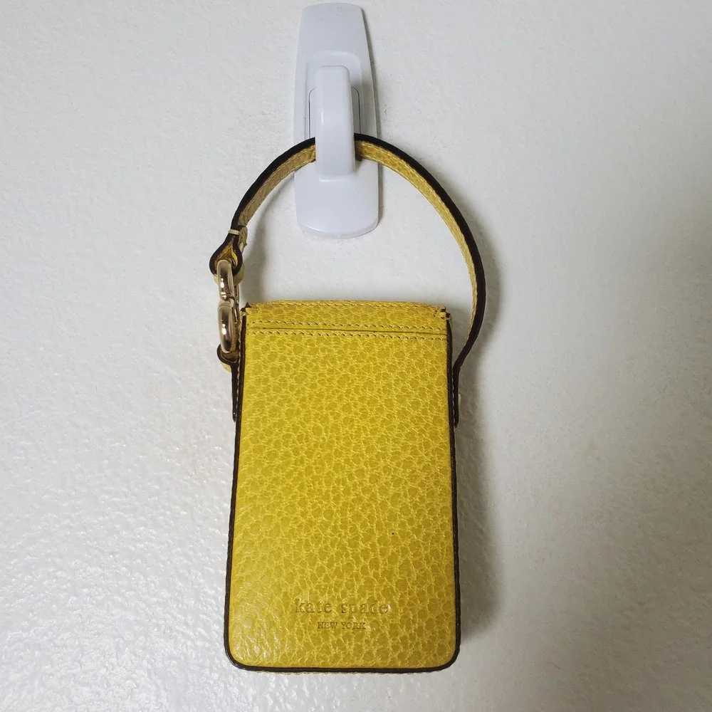 Kate Spade Yellow Pebbled Leather Flip Phone Wristlet Case Gold Hardware NEW NWT